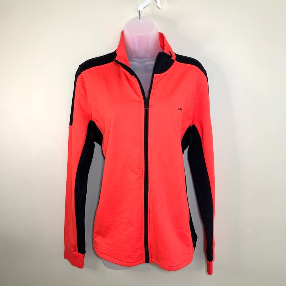 Lauren Ralph Lauren NWT Colorblock Mock Neck Track Jacket XL Tangerine Black
